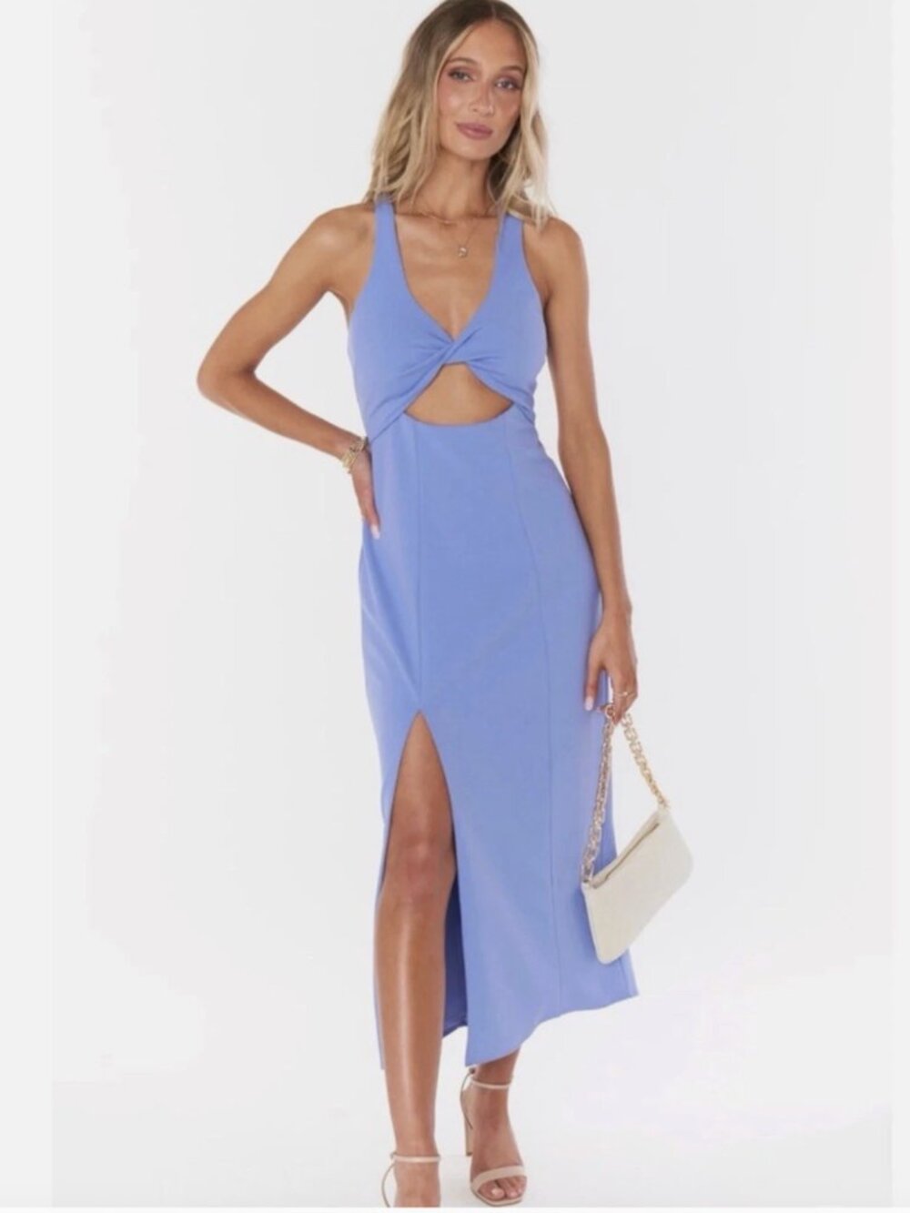 NWT Show Me Your MuMu Luca Midi Cross-Back Cutout Stretchy Dress in Periwinkle